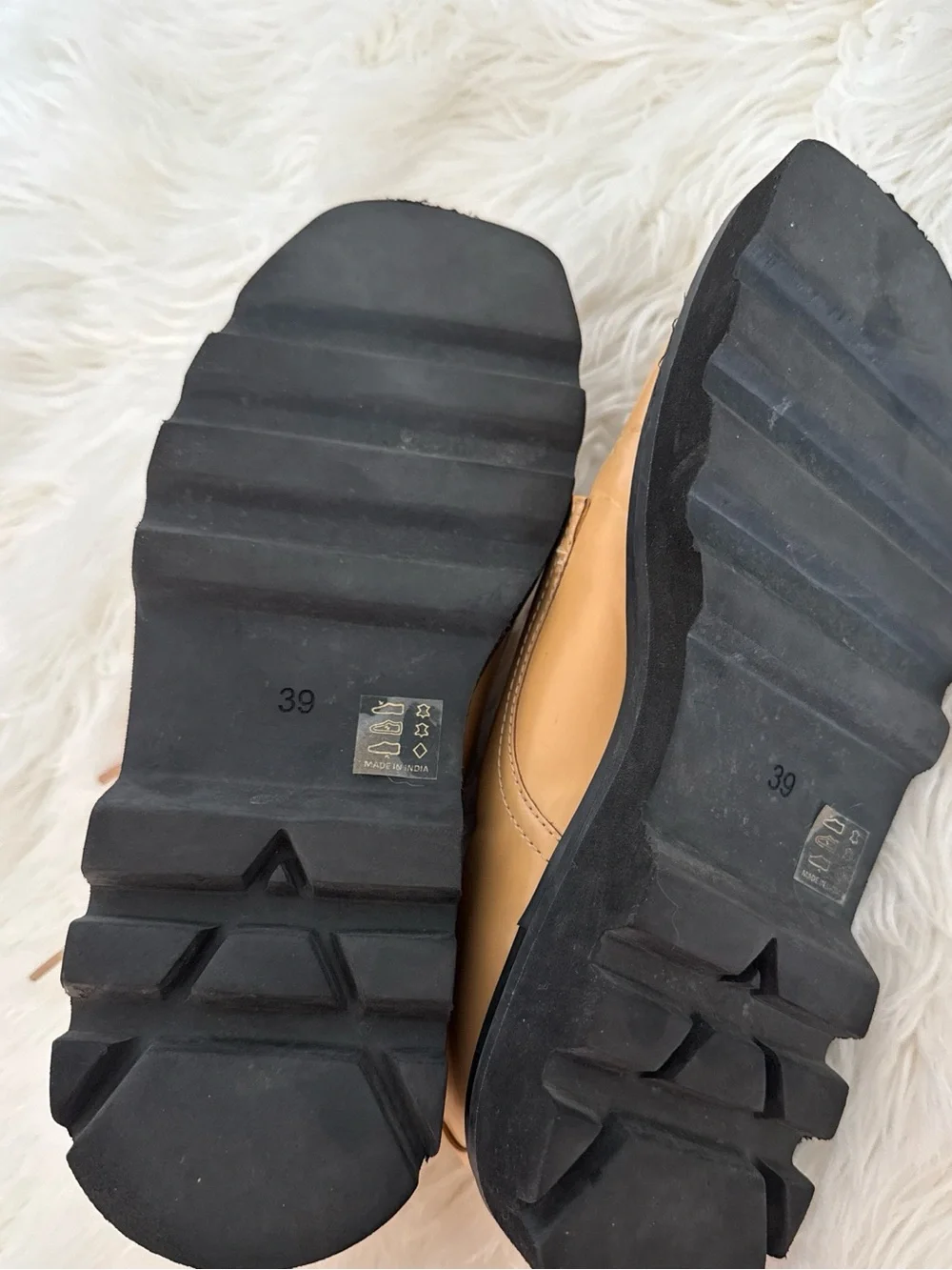 Anthropologie Tan Leather Derby Shoes with Black Sole